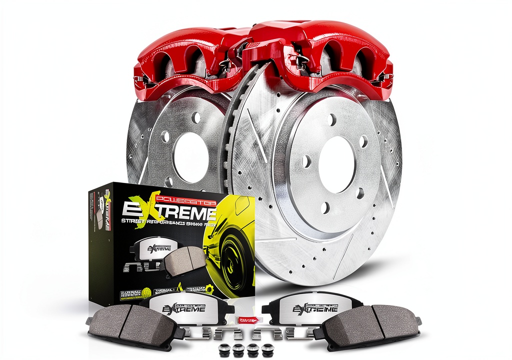 Installing Power Stop Brake Kit for High Horsepower Cars on a wooden workbench